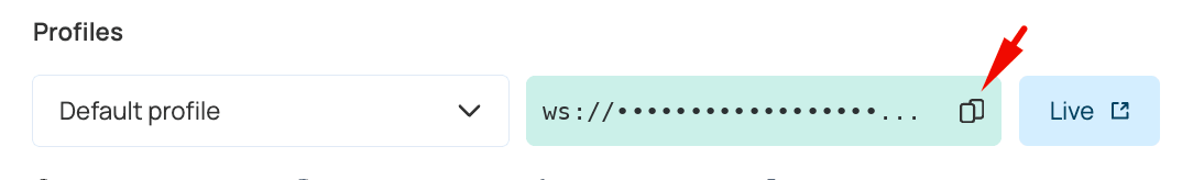 Copying the CDP URL from the browser account card