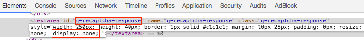 Find html element with 'g-recaptcha-response' id