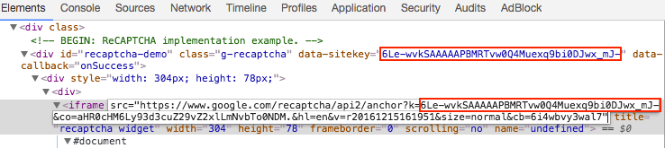 Find 'data-sitekey' parameter